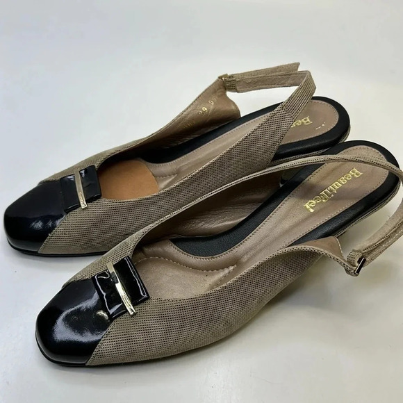 Beautifeel Low Kitten Heels Shoes Ankle Strap Closed Toe Buckle Black Tan 39 8 - Picture 1 of 15